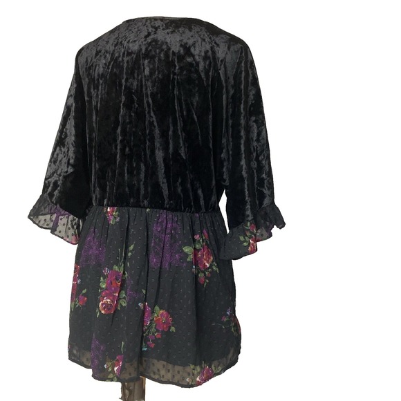 DR2 Whimsigoth Black Floral Burnout Babydoll Velvet Women Top Large V-neck - Picture 5 of 13